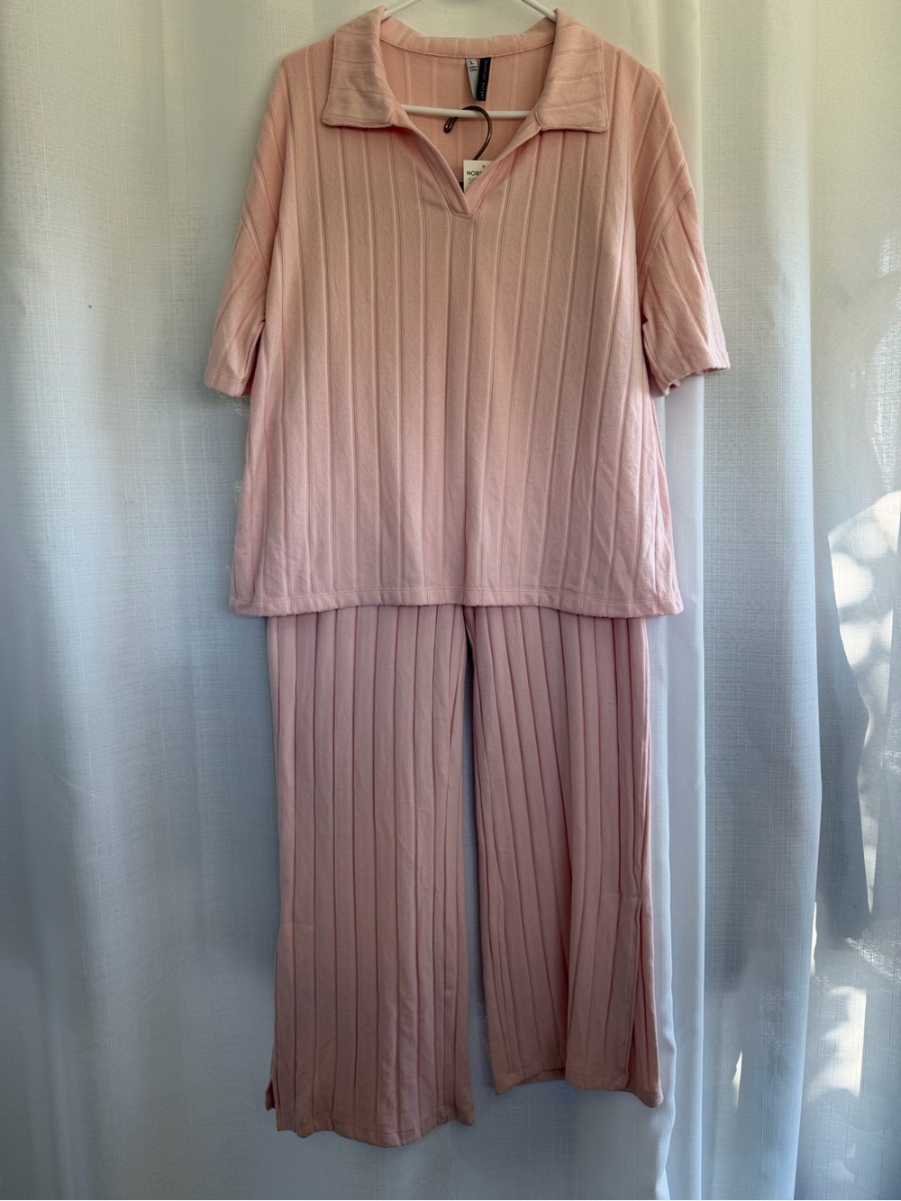 NWT Jaclyn Intimates Pink Ribbed Pajama Set Large 2 Piece Wide Leg Lounge Comfy